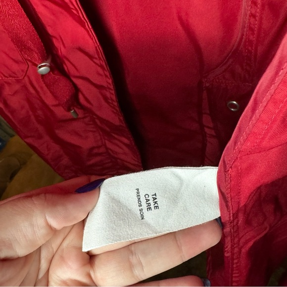 NWT Avec Les Filles Red Oversized Rain Anorak Hooded Trench Coat Women’s Small - Picture 13 of 13
